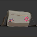 Beige Canvas Crossbody Bag With Union Jack And Pink Donut Patches And Brown Strap