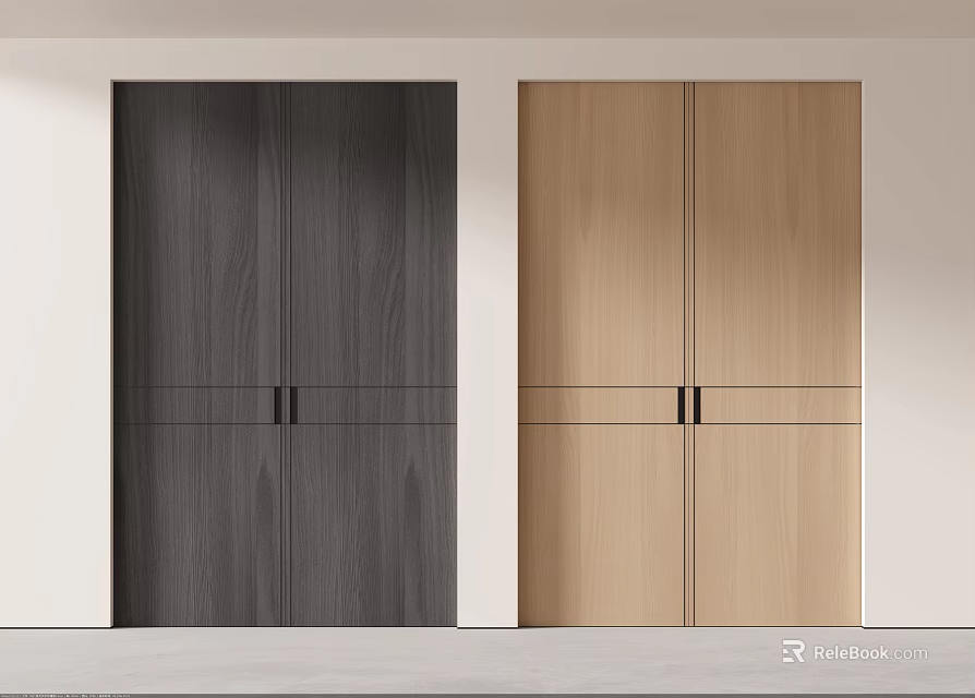 Modern Wooden Sliding Doors With Dark and Light Wood Panel Design in Minimalist Space 3d model 