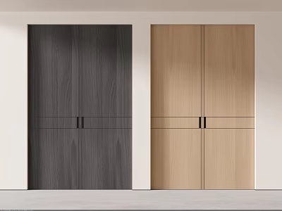 Modern Wooden Sliding Doors With Dark and Light Wood Panel Design in Minimalist Space 3d model