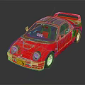 Red Sports Car With Black Roof Yellow License Plate White Wheels And Rear Spoiler
