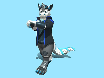 Game Movie Anthropomorphic Character With White Blue Fur Black Jacket And Mechanical Arm 3d model