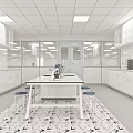 Modern Laboratory Interior With White Cabinets Workbench Stools Bright Lighting And Windows 3d model