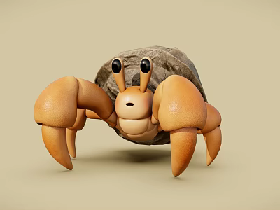 3D Rendered Hermit Crab With Large Eyes Orange Claws And Stone Like Shell 3d model
