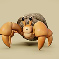 3D Rendered Hermit Crab With Large Eyes Orange Claws And Stone Like Shell
