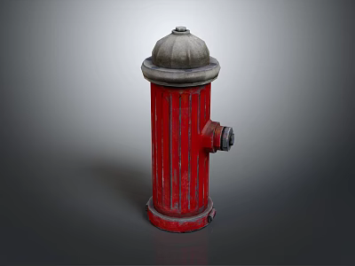 Red Striped Fire Hydrant With Gray Dome Top And Classic Design 3d model