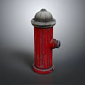 Red Striped Fire Hydrant With Gray Dome Top And Classic Design 3d model