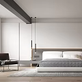 Modern Bedroom Interior Design With Double Bed Hanging Lights Accent Chair And Wardrobe