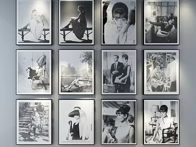 Black and White Portrait Paintings Gallery Wall with Multiple Figure Artworks 3d model