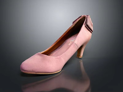 Pink High Heels with Bow Accent Suede Upper Elegant Women's Footwear Design 3d model