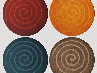 Stylish Round Rugs with Spiral Pattern in Red Orange Blue Brown Tones 3d model