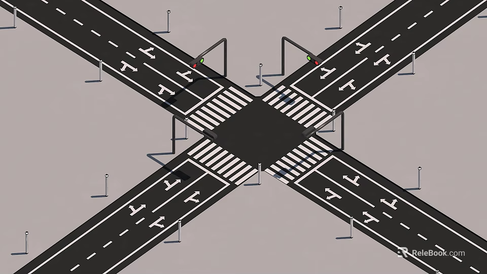 Urban Road Intersection Infrastructure With Lanes Crosswalks And Traffic Lights 3d model