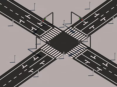 Urban Road Intersection Infrastructure With Lanes Crosswalks And Traffic Lights 3d model