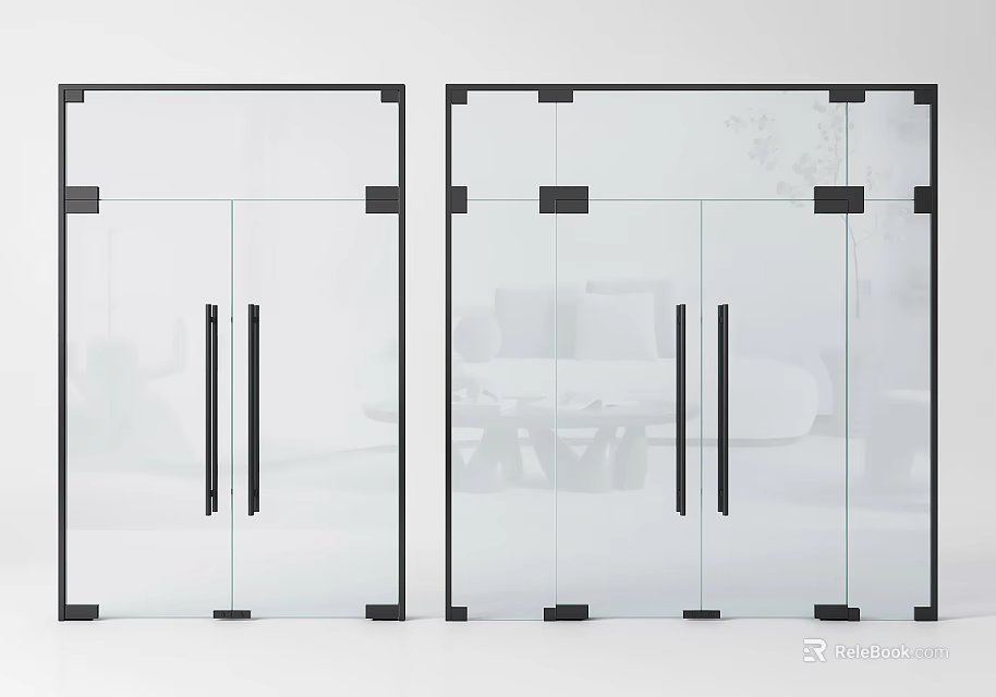 Modern Glass Doors With Black Frames And Metal Handles For Interior 3d model 