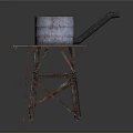 Rusty Metal Bucket Placed On Old Weathered Metal Stand With Ladder
