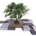 Green Arbor Tree Surrounded by Various Colored Paving Blocks in Landscape Design 3d model