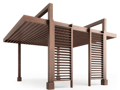 Stylish Wooden Pergola Outdoor Structure With Slatted Roof And Support Pillars Design 3d model