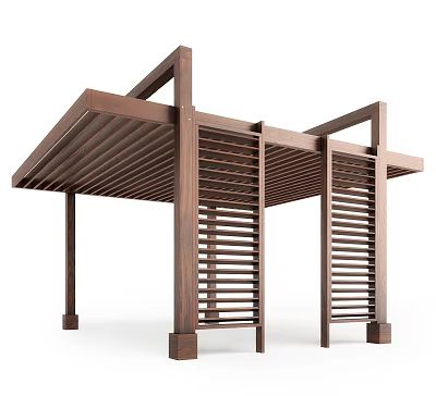 Stylish Wooden Pergola Outdoor Structure With Slatted Roof And Support Pillars Design 3d model