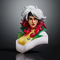 Anime Character Bust with White and Red Hair Yellow Top Green Collar and X Symbol