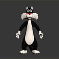 Cartoon Black and White Cat Character with Red Nose Big Eyes Standing Pose