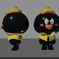 Cute Black Game Movie Character with Yellow Hat and Shirt Pink Cheeks from Two Angles