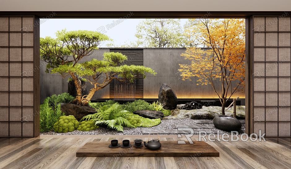 Japanese-style courtyard courtyard landscape model