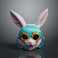 Decorative Rabbit Mask With White Ears Blue Decoration And Golden Frame
