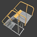 Industrial Metal Staircase With Yellow Handrails And Mobile Wheels Design