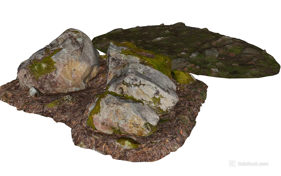 Natural Moss Covered Stones And Wooden Materials For Outdoor Landscape Decor 3d model 