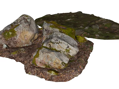 Natural Moss Covered Stones And Wooden Materials For Outdoor Landscape Decor 3d model