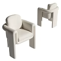 Modern Minimalist Beige Upholstered Dining Chairs With Armrests And Curved Lines