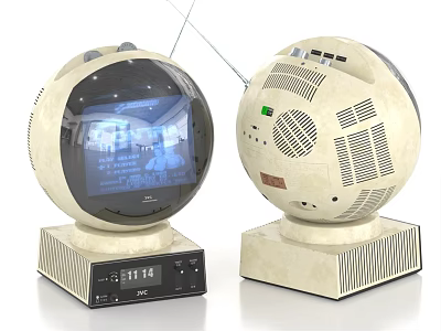 Two Retro Spherical Televisions With Front Screen Display And Back Panel Details 3d model