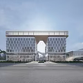 Twin Modern Office Building With Glass Facade And Central Archway Design