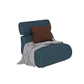 Comfortable Blue Single Sofa With Textured Fabric Brown Pillow Throw Blanket 3d model