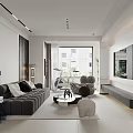 Modern Living Dining Room Interior With Grey Sofa Coffee Table TV Wall And Decorative Artwork