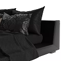 Black Double Bed With Plaid Bed Linen Decorative Pillows And Cushion