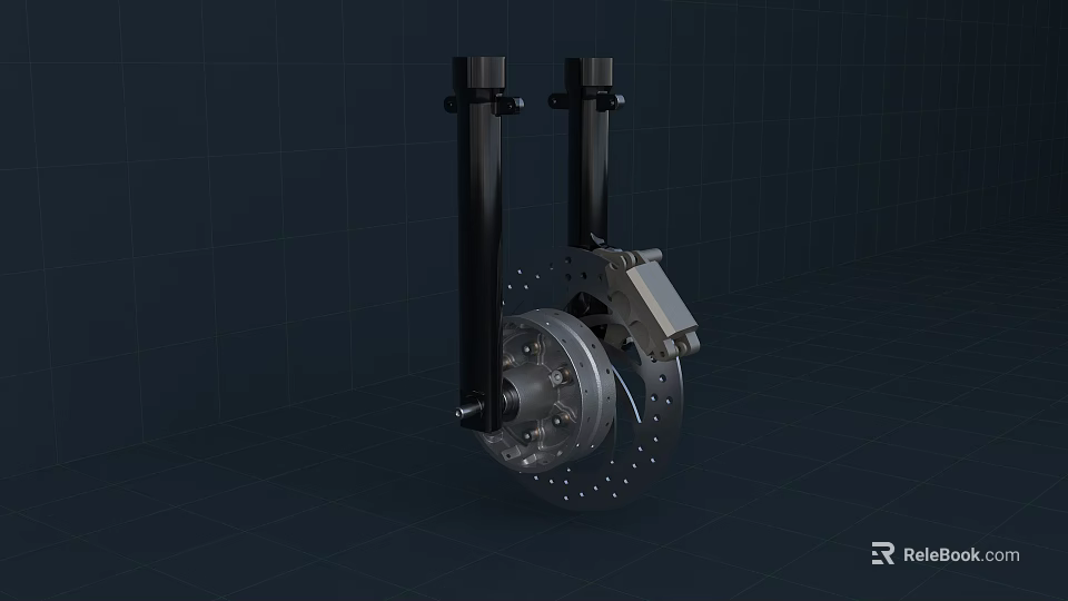 Industrial Equipment Brake Disc With Twin Black Brackets And Metal Mechanical Components 3d model 