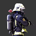 Men in Firefighter Full Protective Gear Helmet Oxygen Tank Rescue Tools Front and Back View
