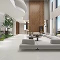 Modern Living Dining Room Interior Design With Wooden Wall Large Windows Sofa And Green Plants