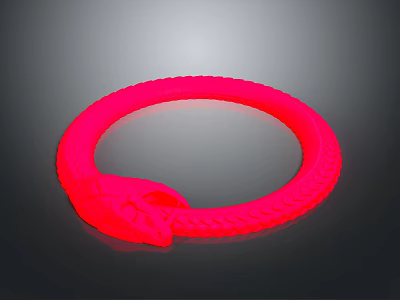 Red Circular Snake Head Design Bracelet With Smooth Surface And Biting Tail 3d model