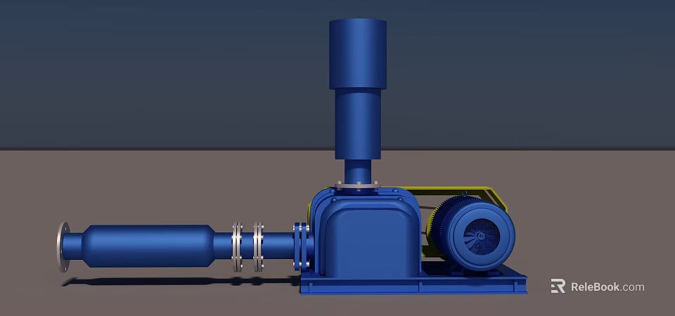Blue Industrial Equipment With Vertical Cylinder Base Motor And Connecting Pipeline Structure 3d model 