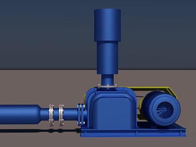 Blue Industrial Equipment With Vertical Cylinder Base Motor And Connecting Pipeline Structure 3d model
