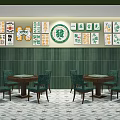Hong Kong-style Chess and Card Room Mahjong Hall Mahjong Table and Chair Combination Chess and Card Room Decorative Wall Billboard 3d model