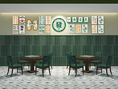 Hong Kong-style Chess and Card Room Mahjong Hall Mahjong Table and Chair Combination Chess and Card Room Decorative Wall Billboard 3d model