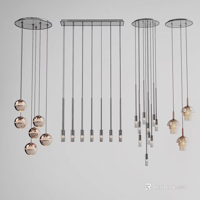 Modern Pendant Lights With Various Metal Frames And Glass Shade Designs 3d model