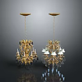 Elegant Golden Chandelier Set With Two Hanging Lights Crystal Decorations And Candle Shaped Arms