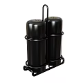 Black Salt And Pepper Shakers With Black Metal Rack Holder For Kitchen Use