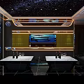 Modern KTV Interior Featuring Hexagonal Ceiling Neon Lights Mirrored Flooring And Sofa Area 3d model