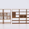 Pair of Wooden Etagere Display Shelves with Multiple Open Compartments and Lattice Panels