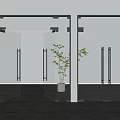 Modern Glass Double Doors In Bright Interior With Potted Plant And Metal Handles