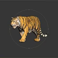 Realistic Tiger Model With Yellow Black Stripes And Walking Pose